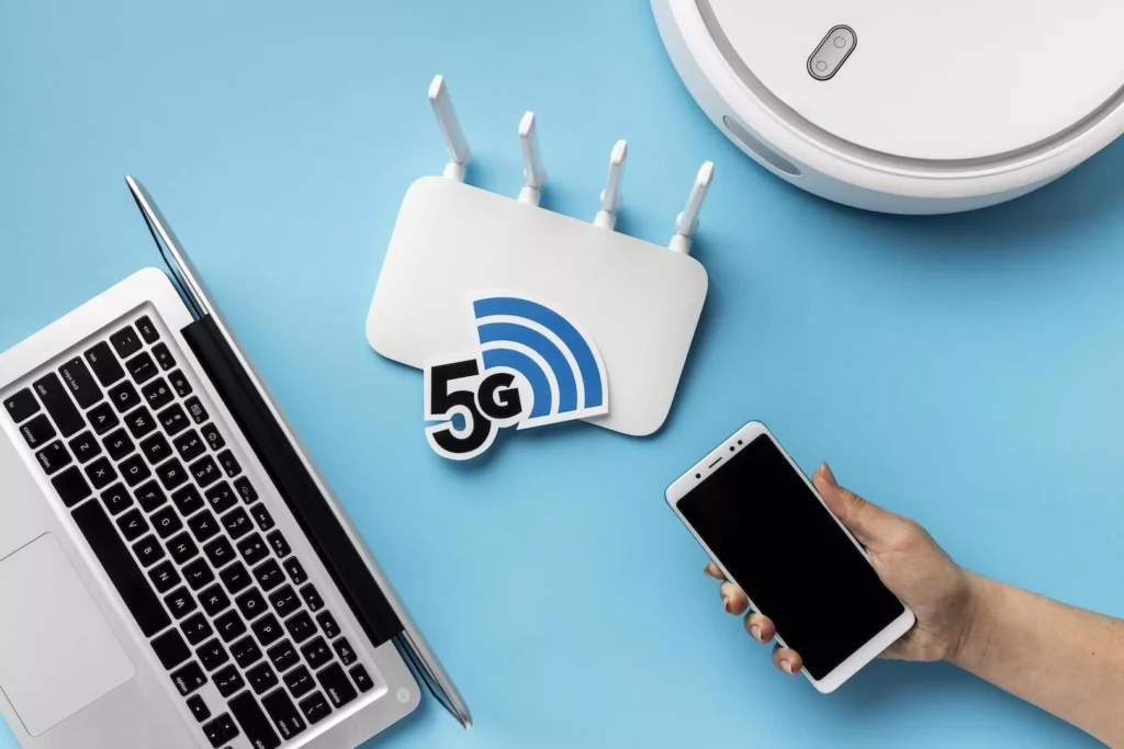 Wifi Installation Top View Wi Fi Router With Laptop